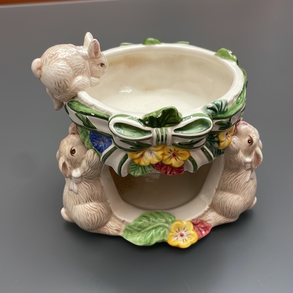 Fitz & Floyd Bunnies & Blooms Ceramic Simmering Oil Bowl Tealight/Candle Holder - Picture 2 of 10